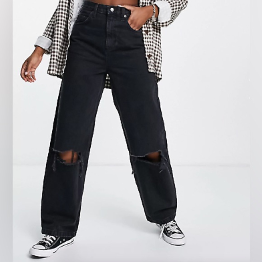 NWT Topshop Baggy Ripped Jeans in Washed Black 34x32
